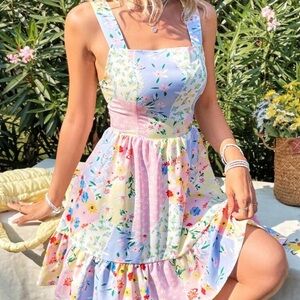 Pastel Floral Patchwork Tie Back Dress